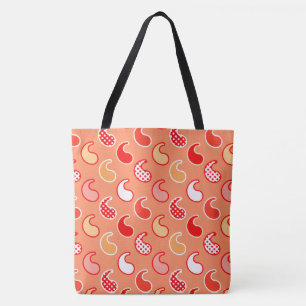Bolso De Tela Patrón paisley moderno, Naranja coral y blanco