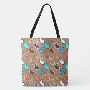 Bolso De Tela Patrón Paisley moderno, Taupe, Turquesa y Arroz