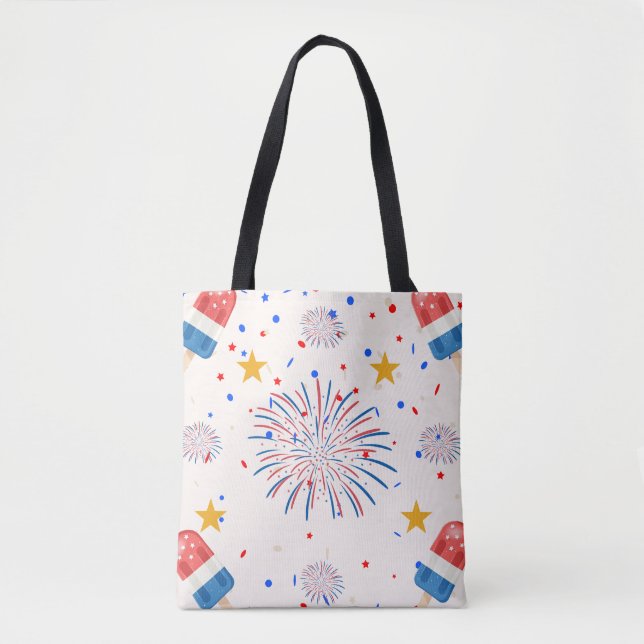Bolso De Tela Patrón Patriótico de Copas de Hielo y Fuegos Artif (Anverso)