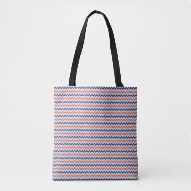Bolso De Tela Patrón pequeño de chevron azul oscuro naranja y li (Anverso)