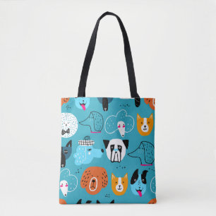 Bolso De Tela Patrón perfecto con perros graciosos en un ba azul