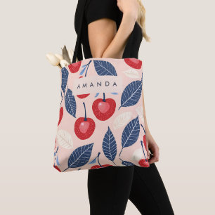 Bolso De Tela Patrón personalizado de cerezo y hoja monograma