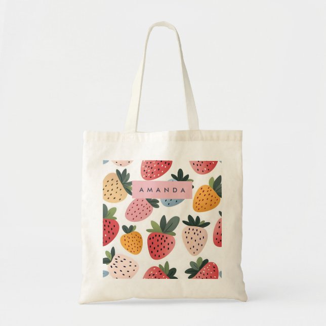 Bolso De Tela Patrón personalizado de fresa de fruta (Frente)