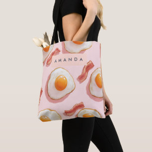 Bolso De Tela Patrón personalizado de huevo y tocino rosado
