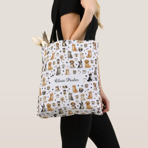 Bolso De Tela Patrón personalizado de mascota y café con nombre