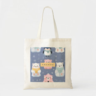 Bolso De Tela Patrón personalizado de oso y pingüino de invierno