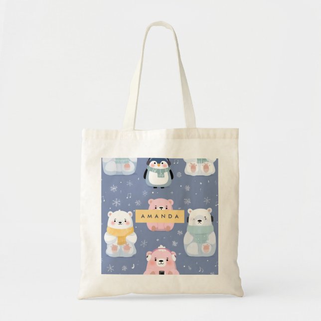 Bolso De Tela Patrón personalizado de oso y pingüino de invierno (Frente)