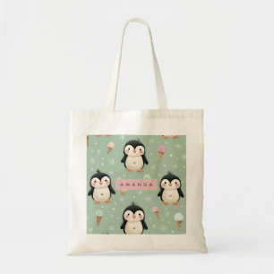 Bolso De Tela Patrón personalizado de pingüino y crema de hielo