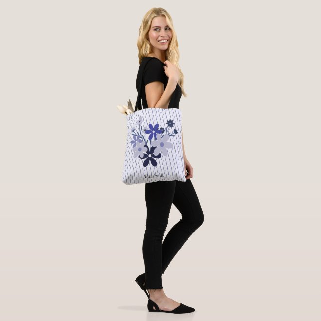 Bolso De Tela Patrón personalizado elegante floral azul violeta  (Puesto)