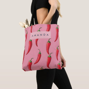 Bolso De Tela Patrón picante de pimienta de chile rojo en fondo