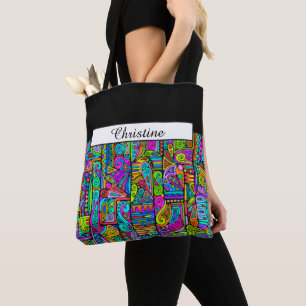 Bolso De Tela Patrón Pintado A Mano Y Digitalmente Art. 5
