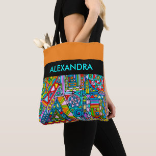 Bolso De Tela Patrón Pintado A Mano Y Digitalmente Art 53