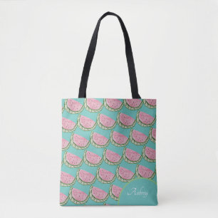 Bolso De Tela Patrón pintado con garabatos de sandía en acuarela