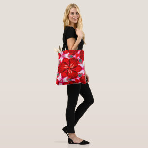 Bolso De Tela Patrón Plumeria de Flores Rojas