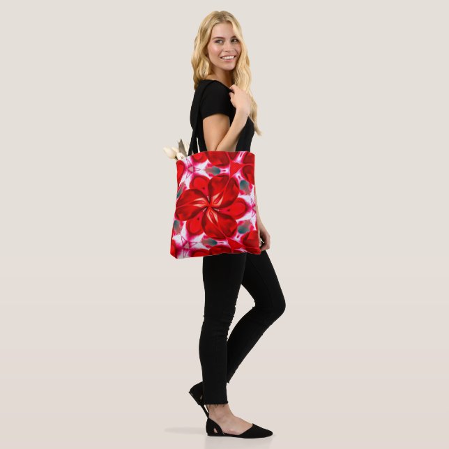 Bolso De Tela Patrón Plumeria de Flores Rojas (Puesto)