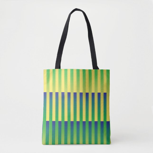 Bolso De Tela Patrón rayado azul amarillo verde (Anverso)