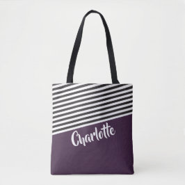 Bolso De Tela Patrón rayado blanco morado personalizado