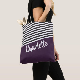 Bolso De Tela Patrón rayado blanco morado personalizado