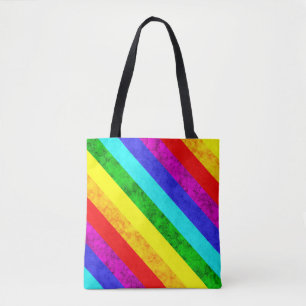 Bolso De Tela Patrón rayado de arco iris luminoso multicolor
