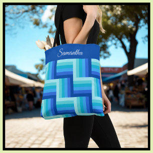 Bolso De Tela Patrón rayado del terraplén verde azul