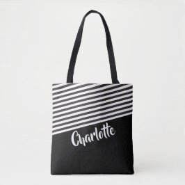 Bolso De Tela Patrón rayado negro y blanco personalizado