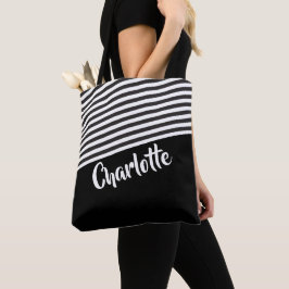 Bolso De Tela Patrón rayado negro y blanco personalizado