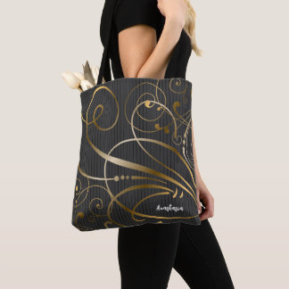 Bolso De Tela Patrón rayado y nalgas de oro personalizadas