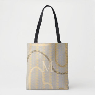 Bolso De Tela Patrón resumen de oro gris de crema monogramada