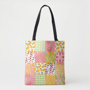 Bolso De Tela Patrón retro amarillo, rosado y verde juguetón