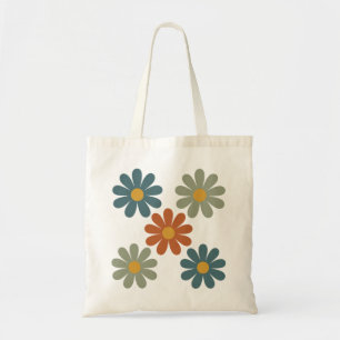 Bolso De Tela Patrón Retro de Floral de los 70 con Daisys Groovy
