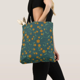 Bolso De Tela Patrón Retro Floral Naranja Oscuro Teal