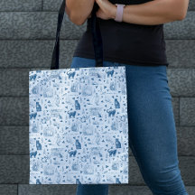 Patrón retro vintage de la tela Cat Catnip Azul bl