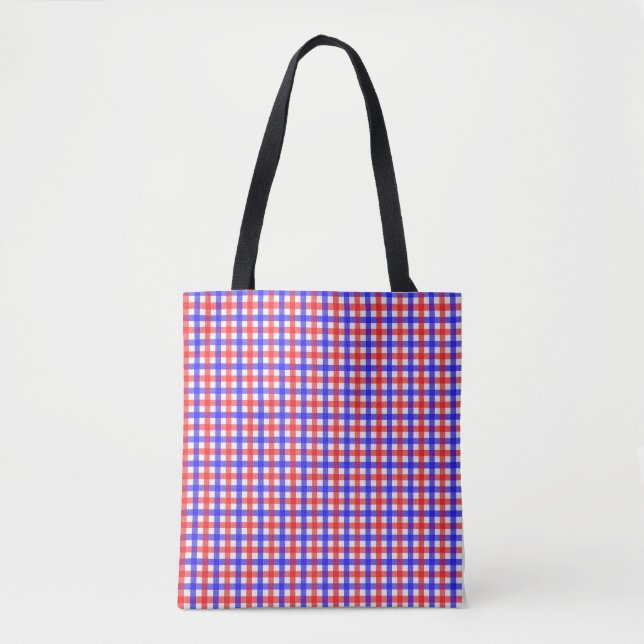 Bolso De Tela Patrón rojo azul de Gingham (Anverso)