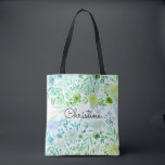 Bolso De Tela patrón romántico de flores de color azul azul<br><div class="desc">bolsa personalizada con patrón de flores acuarelas</div>