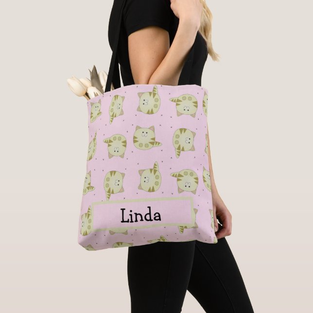 Bolso De Tela Patrón rosa de gato marrón lindo (Detalle)