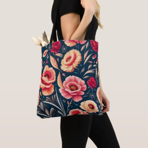 Bolso De Tela Patrón rosa, Naranja y flor roja vintage
