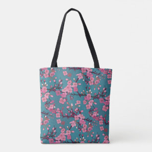 Bolso De Tela Patrón rosa oscuro y florecimiento Verde azulado