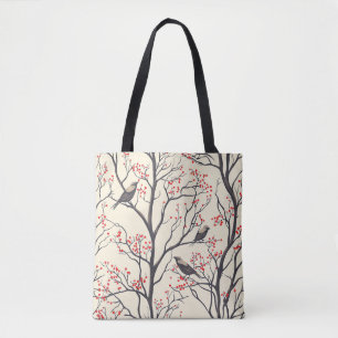 Bolso De Tela Patrón Rústico de Navidades de aves y poinsettia (