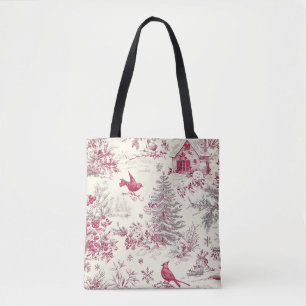 Bolso De Tela Patrón Rústico de Navidades de Pájaro y Poinsettia