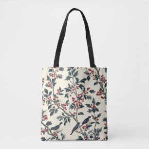 Bolso De Tela Patrón Rústico de Navidades de Pájaro y Poinsettia