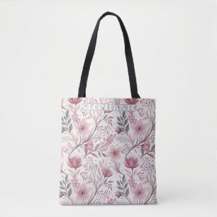Bolso De Tela Patrón Sakura de flores de cerezo rosa en blanco (