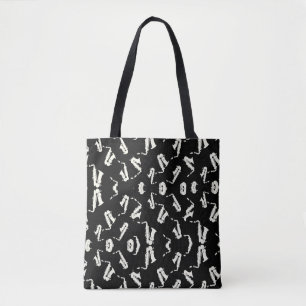 Bolso De Tela Patrón Saxofónico De Jazz Negro Y Blanco