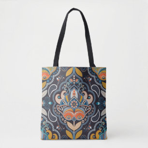 Bolso De Tela Patrón sin costuras floral de Paisley. Fondo oscur