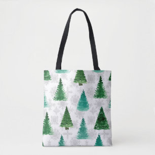 Bolso De Tela Patrón sin foco con abetos y copos de nieve. Wat