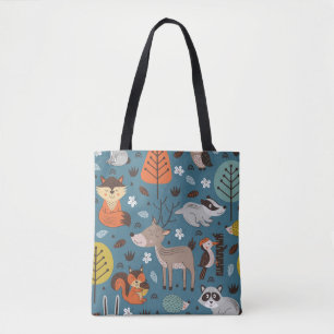 Bolso De Tela Patrón sin foco con animales de bosque sobre fondo