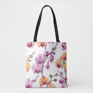 Bolso De Tela Patrón sin foco con flores de orquídea acuarela