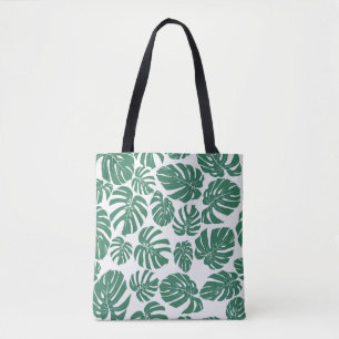 Bolso De Tela Patrón sin foco con hojas de Monstera. Decorati