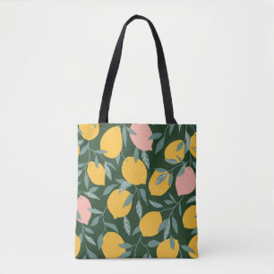 Bolso De Tela Patrón sin foco de fruta de limón vintage