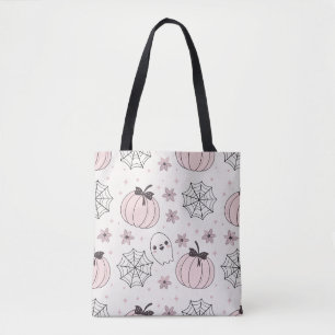 Bolso De Tela Patrón sin foco de Halloween rosa Pastel