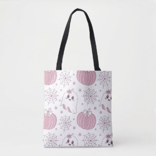 Bolso De Tela Patrón sin foco de Halloween rosa pastel (3)